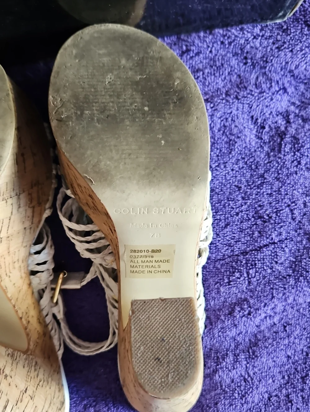 Colin Stuart Coconut Milk Braided Strap, Cork Look Platform Shoe Size 7B 2000s